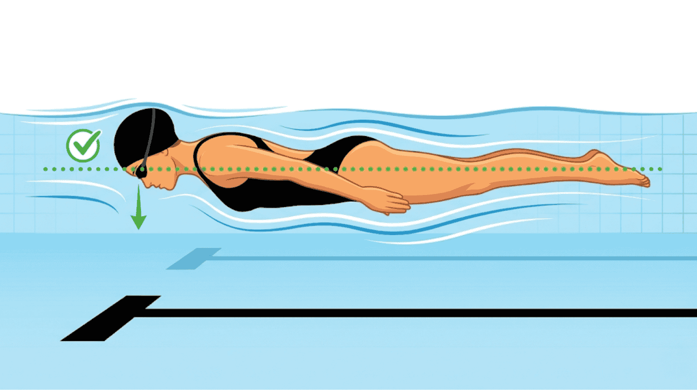 Swimmer with neutral head position and horizontal body line