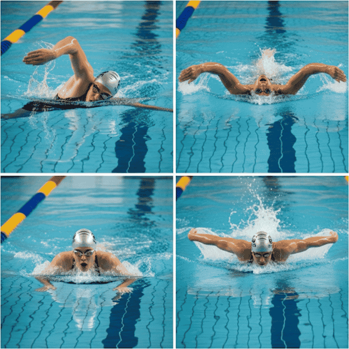 Freestyle, backstroke, breaststroke, and butterfly