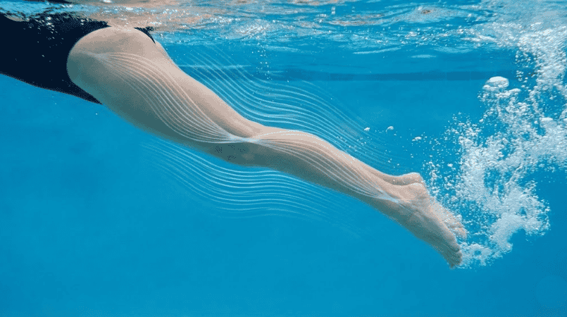 Energy transfer from hip through leg to ankle in freestyle kick