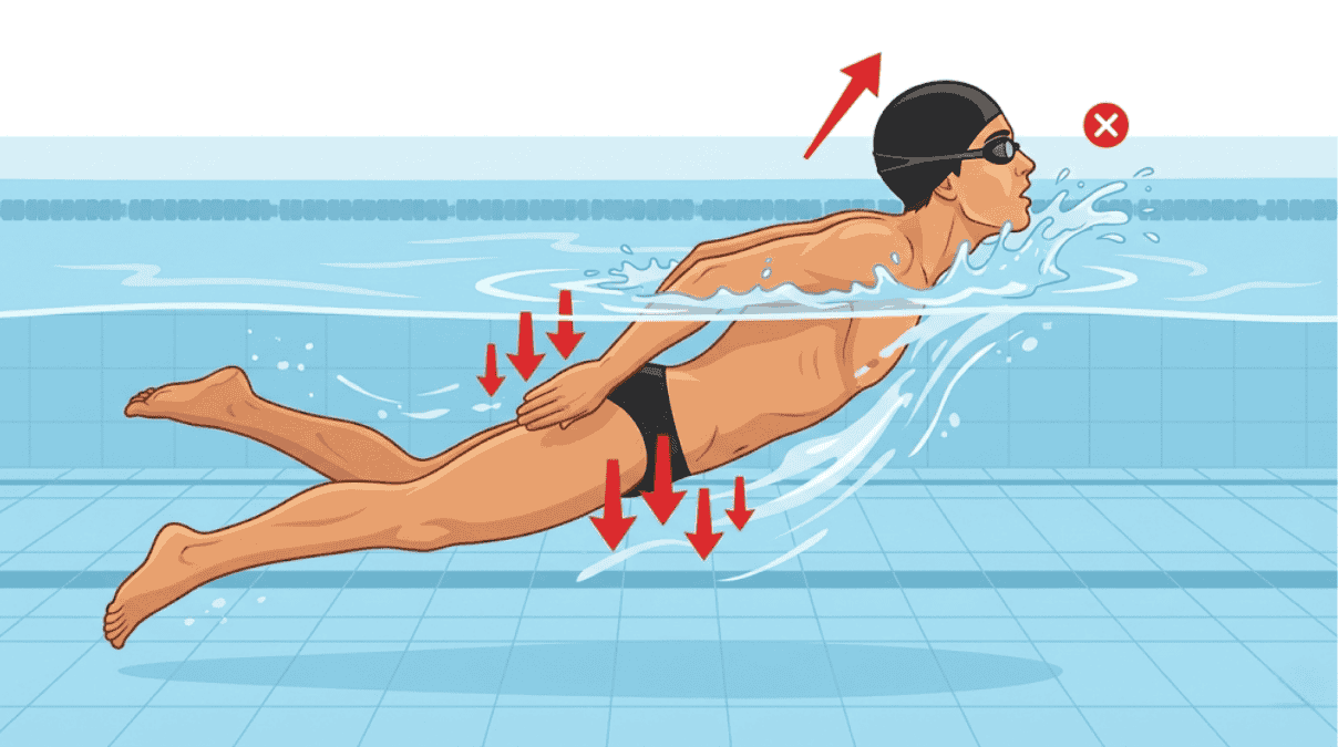 Swimmer lifting head forward to breathe