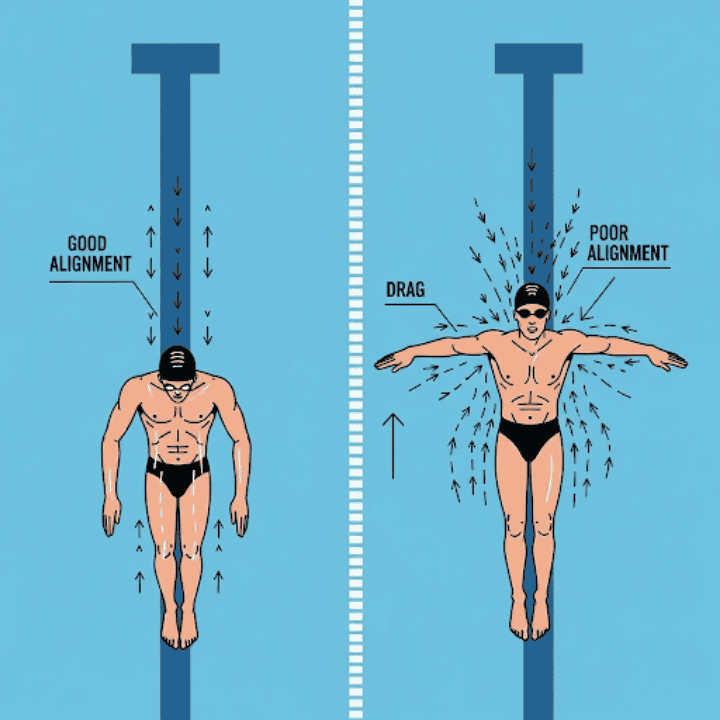 Side-by-side body position, head with hips high vs head up with hips low