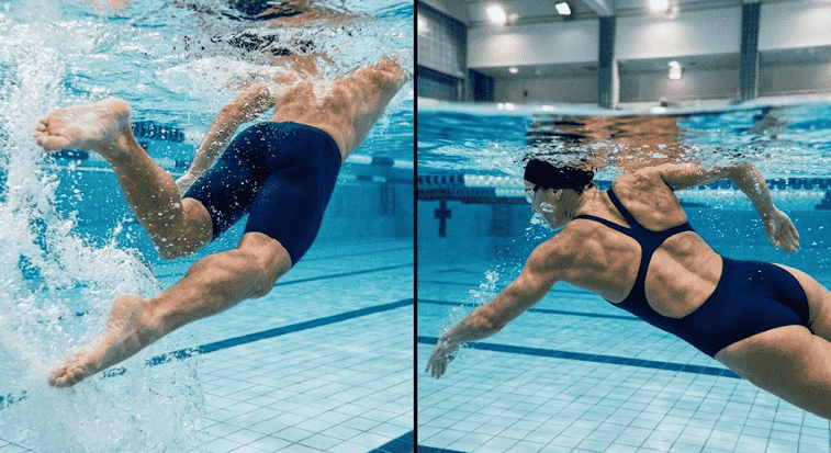 Swimmers showing different muscle groups working
