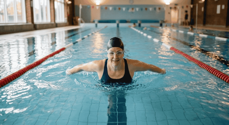 New swimmer doing breaststroke with head above water