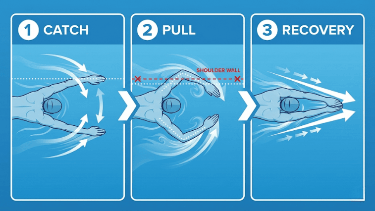 Breaststroke catch pull recovery